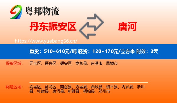 丹东振安区到唐河县物流专线名片