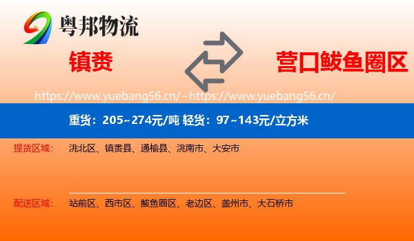 镇赉到鲅鱼圈区物流