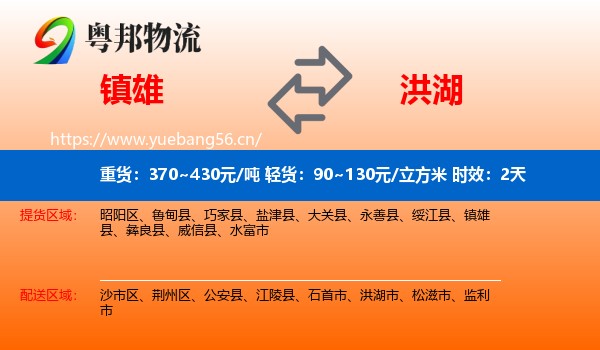 镇雄到洪湖市物流专线名片
