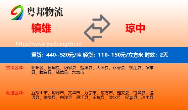 镇雄到琼中县物流专线名片