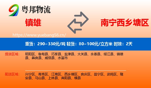 镇雄到西乡塘区物流专线名片