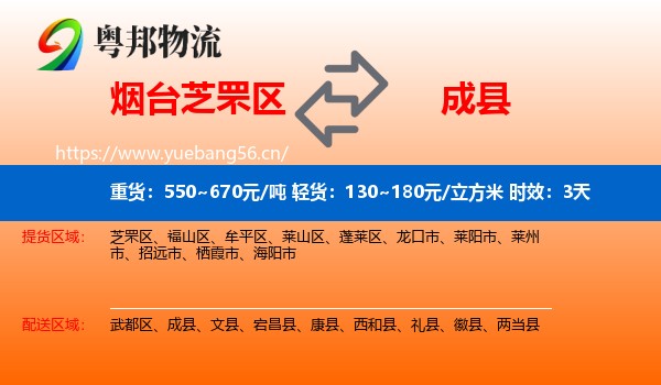 烟台芝罘区到成县物流专线名片