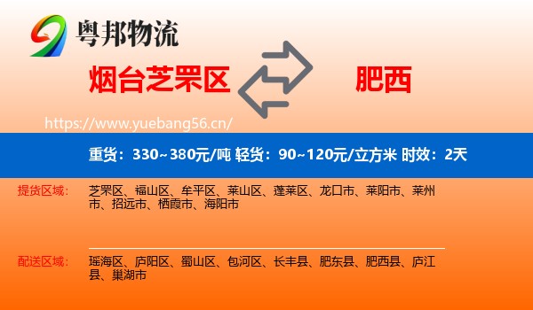 烟台芝罘区到肥西县物流专线名片
