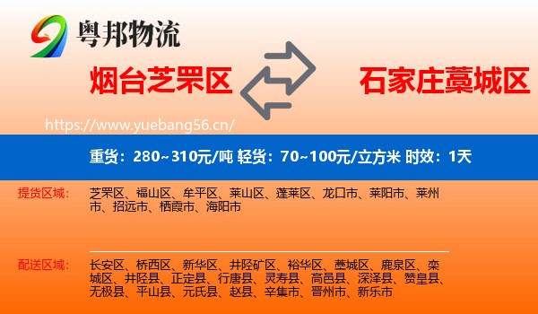 烟台芝罘区到藁城区物流专线名片