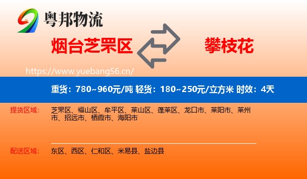 烟台芝罘区到攀枝花物流专线名片