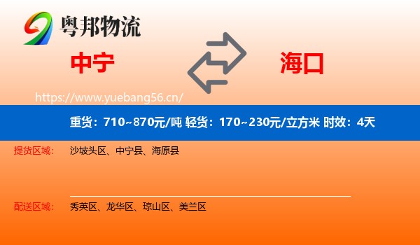 中宁到海口物流专线名片