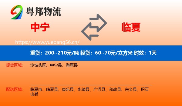 中宁到临夏物流专线名片
