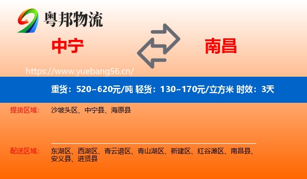 中宁到南昌物流专线名片