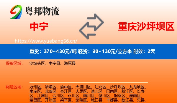 中宁到沙坪坝区物流专线名片
