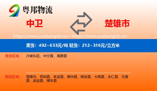 中卫到楚雄市物流