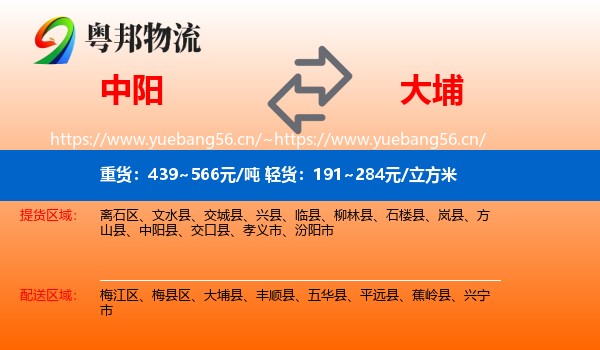 中阳到大埔县物流
