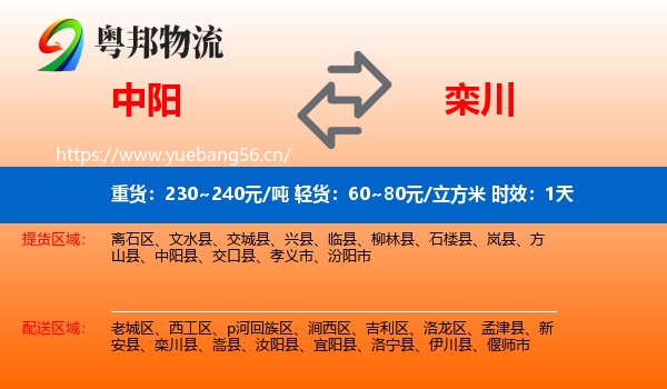 中阳到栾川县物流专线名片