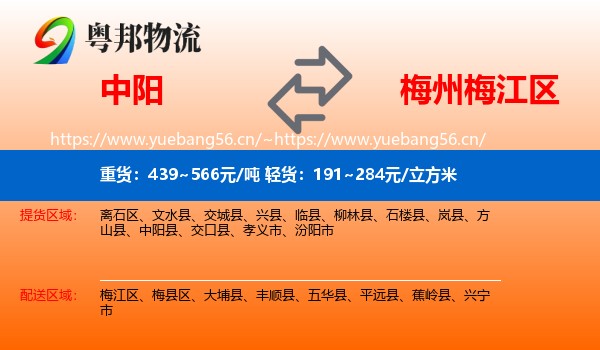 中阳到梅江区物流