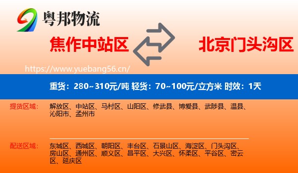 焦作中站区到门头沟区物流专线名片