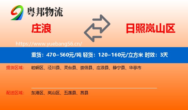 庄浪到岚山区物流专线名片