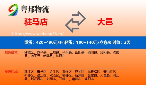 驻马店到大邑县物流专线名片
