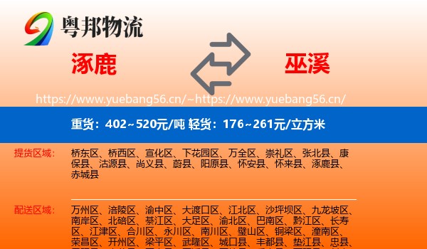涿鹿到巫溪县物流
