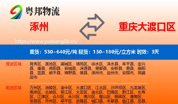 涿州到大渡口区物流专线名片