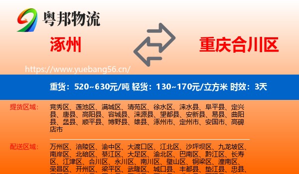 涿州到合川区物流专线名片