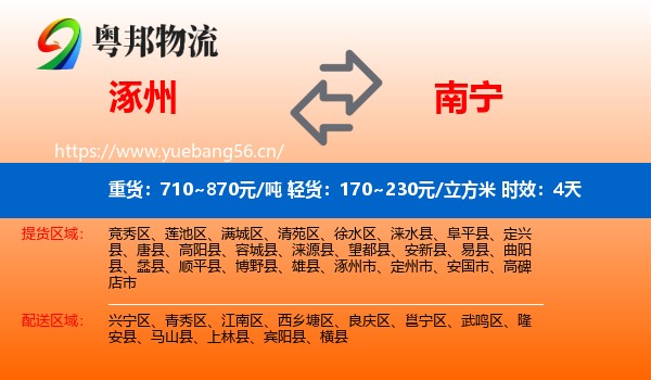 涿州到南宁物流专线名片