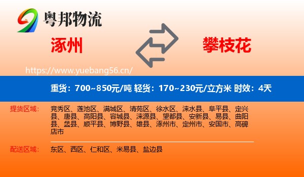 涿州到攀枝花物流 涿州到攀枝花物流专线名片