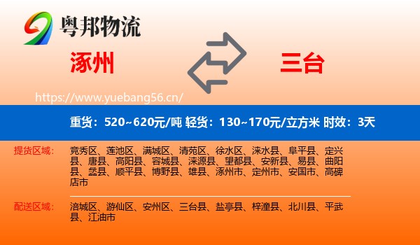 涿州到三台县物流专线名片