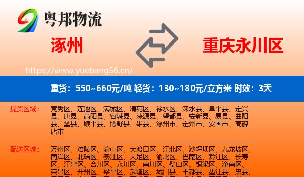 涿州到永川区物流专线名片