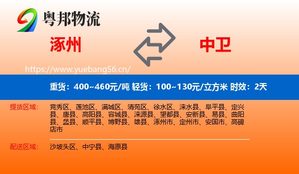 涿州到中卫物流专线名片