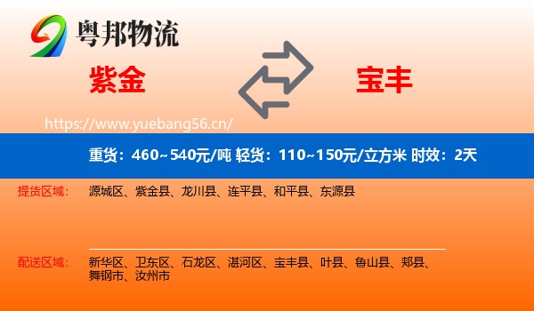 紫金到宝丰县物流专线名片