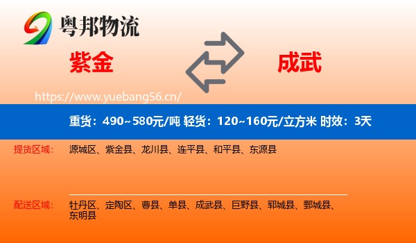 紫金到成武县物流专线名片