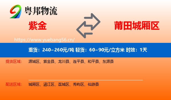 紫金到城厢区物流专线名片