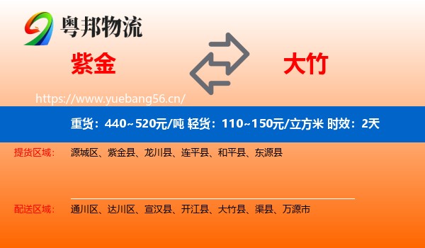 紫金到大竹县物流专线名片