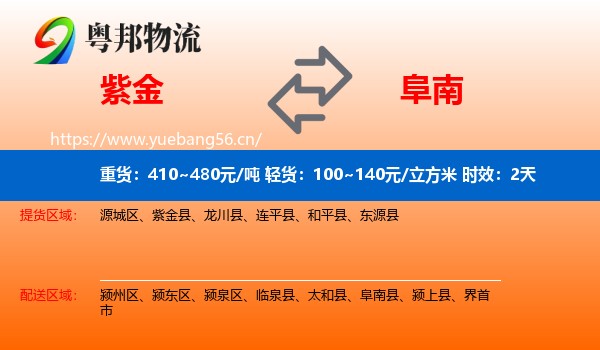 紫金到阜南县物流专线名片