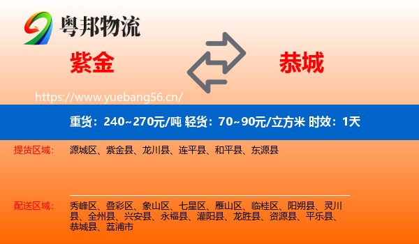 紫金到恭城县物流专线名片