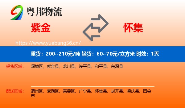 紫金到怀集县物流专线名片