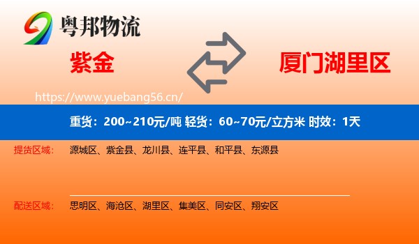 紫金到湖里区物流专线名片