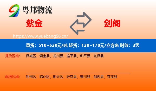 紫金到剑阁县物流专线名片