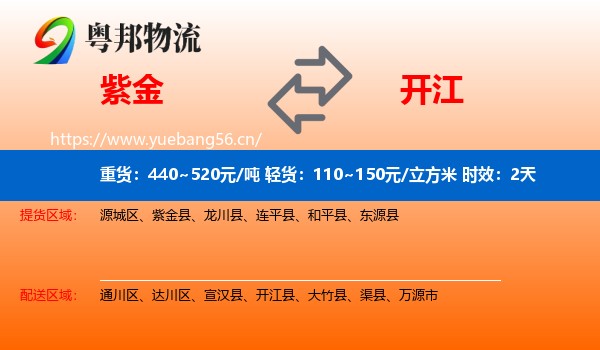 紫金到开江县物流专线名片