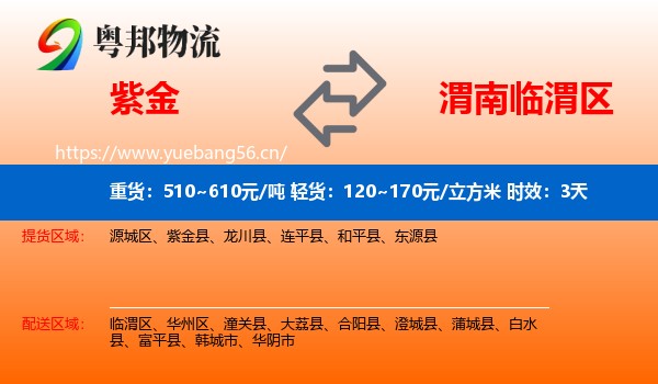 紫金到临渭区物流专线名片