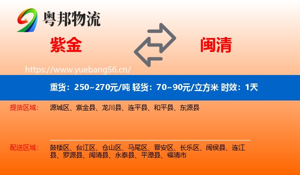 紫金到闽清县物流专线名片