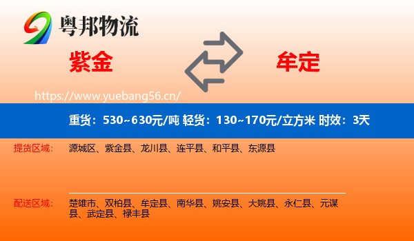 紫金到牟定县物流专线名片
