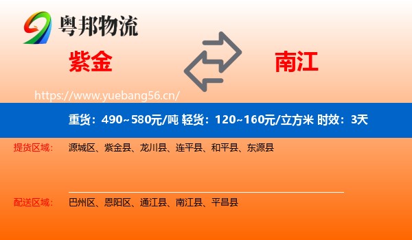 紫金到南江县物流专线名片