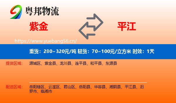 紫金到平江县物流专线名片