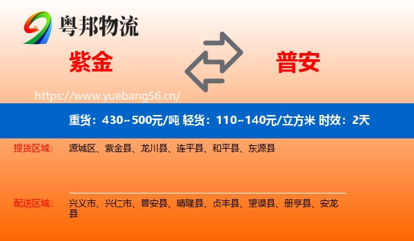 紫金到普安县物流专线名片