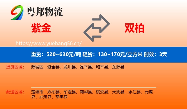 紫金到双柏县物流专线名片