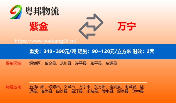 紫金到万宁市物流专线名片