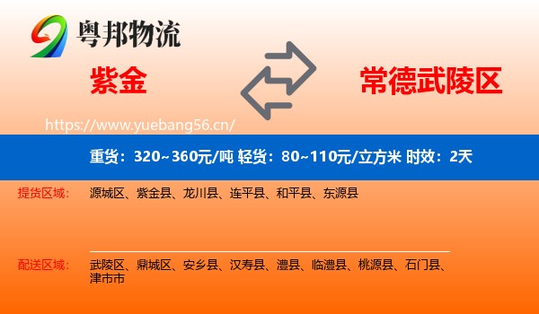 紫金到武陵区物流专线名片