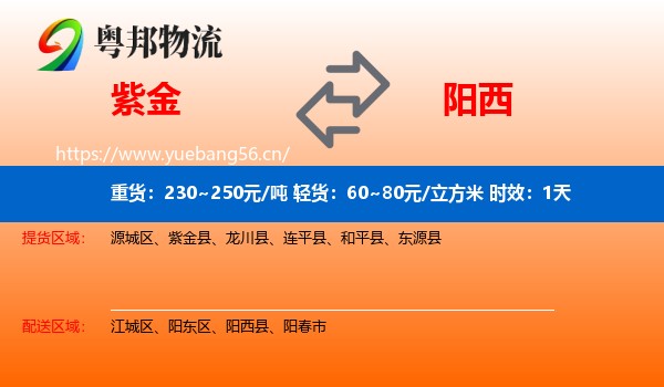 紫金到阳西县物流专线名片