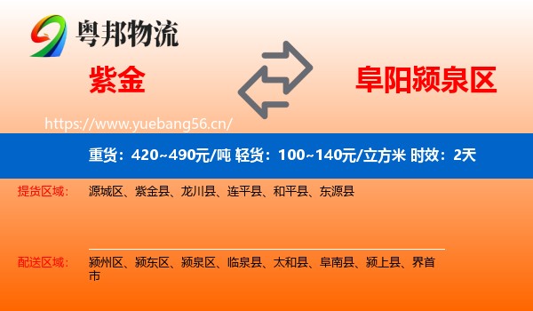 紫金到颍泉区物流专线名片