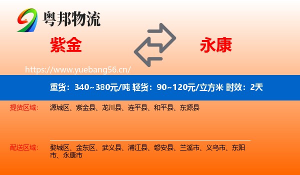 紫金到永康市物流专线名片